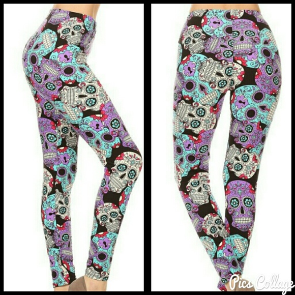 Whimsigoth Sugar Skull Brushed Leggings - Picture 2 of 6